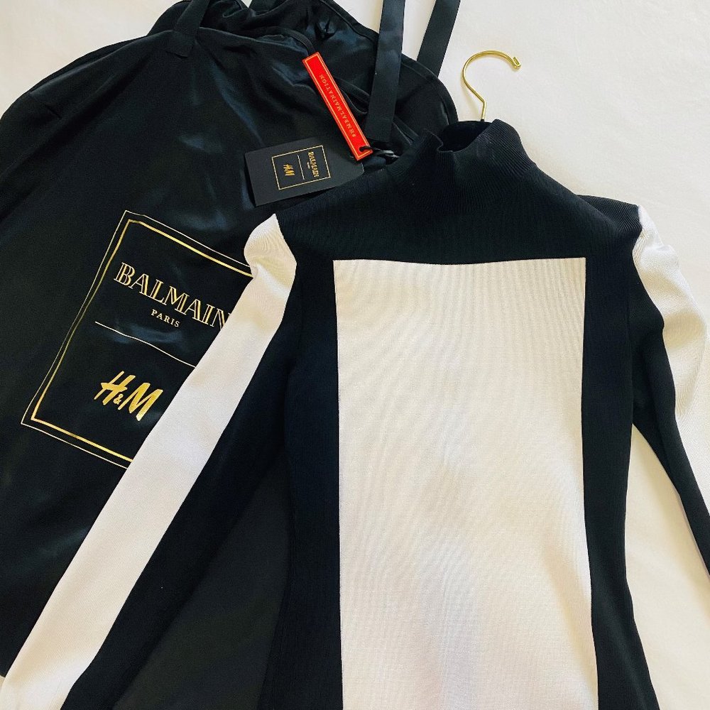 BALMAIN x H&M Black & White Zip Knit Top